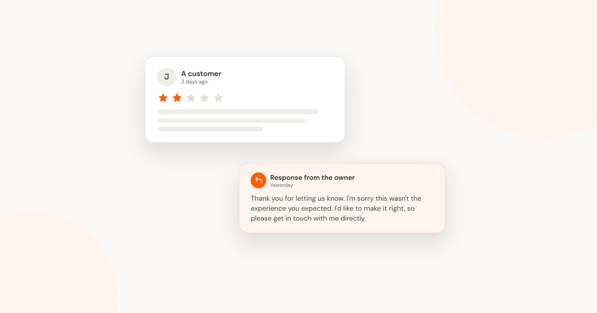 A two-star Google review with a short, polite response from the owner underneath offering to make it right