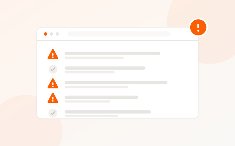 Browser window showing a website checklist with several warning markers