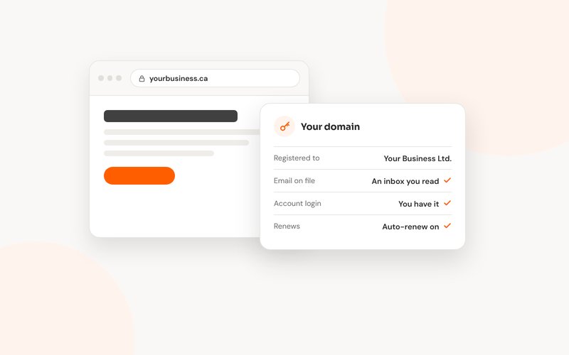 A browser with a .ca address beside a domain checklist with every item ticked