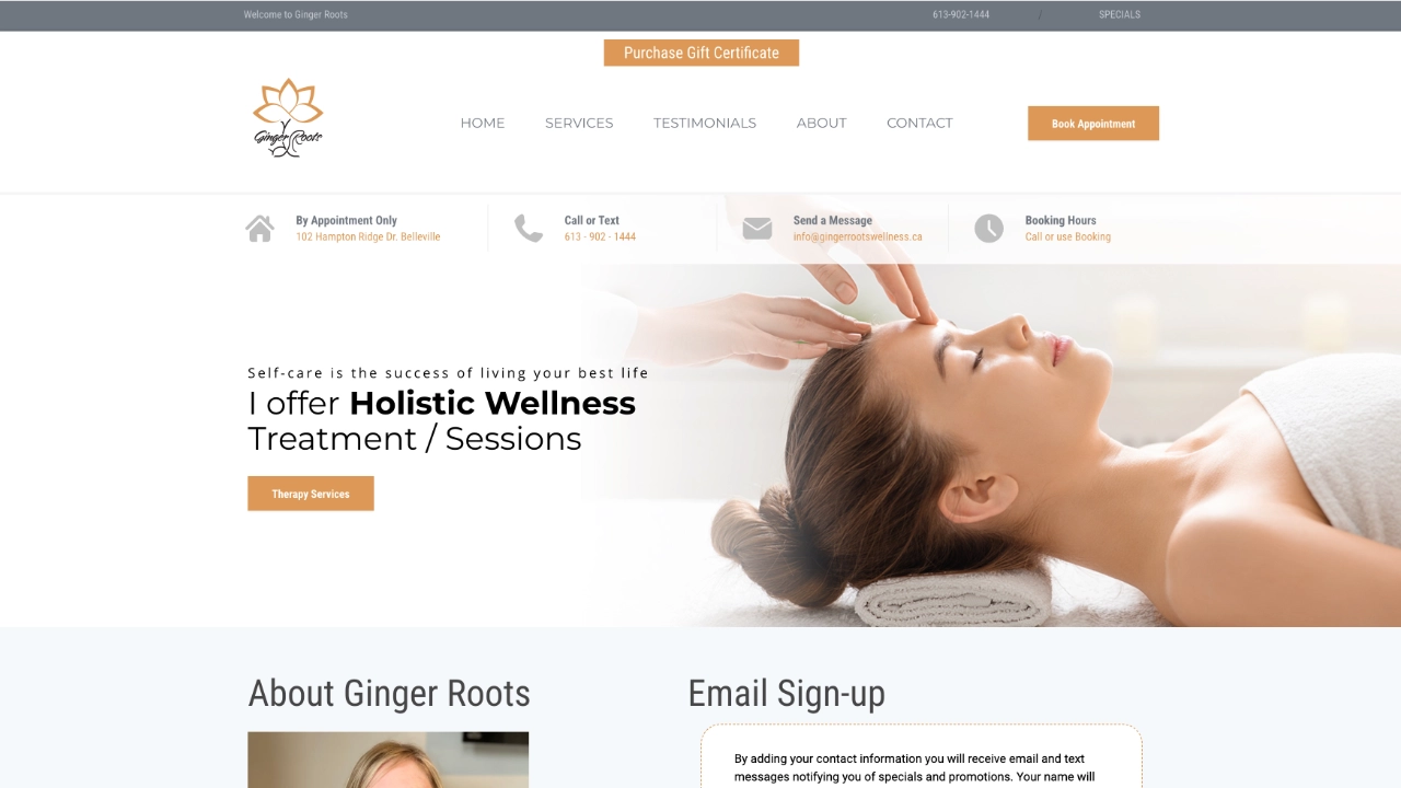 Ginger Roots Wellness website